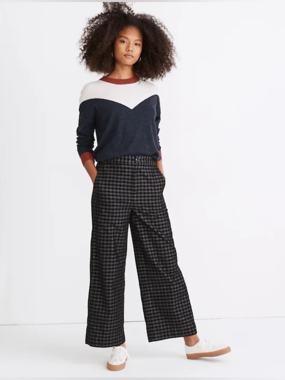 Madewell Huston Button-Front Ankle Pants Checked Corduroy Black Wide Leg Size XS